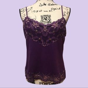 Violet purple, beaded, top with spaghetti straps.